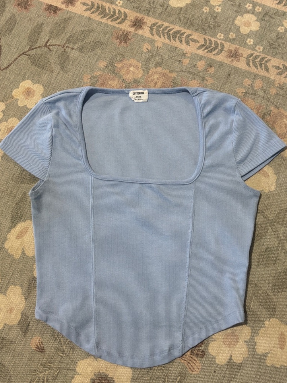 Cotton On Light Blue Square Neck Short Sleeve Knit Top